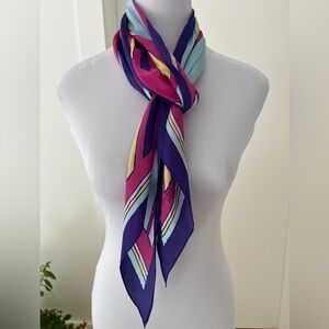 VINTAGE Monique Martin Signed Silk Skinny Scarf Vibrant Colours Pointed Ends